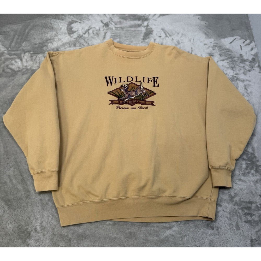 Vintage Wildlife Crewneck Sweatshirt XL Pullover Embroidered Deer Hunting 90s